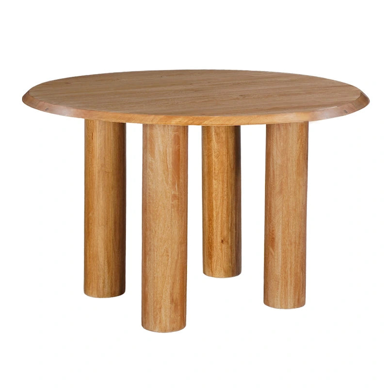 Tavolo da Pranzo, Piano Rotondo da 48 Pollici, Legno di Mango Marrone Naturale, 4 Gambe a Colonna