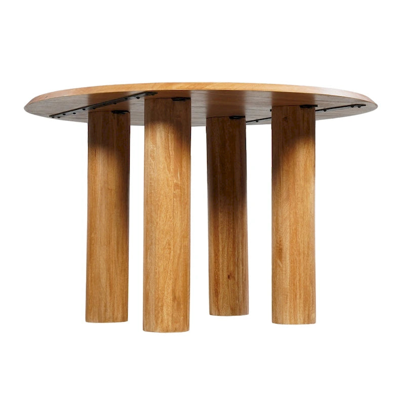 Tavolo da Pranzo, Piano Rotondo da 48 Pollici, Legno di Mango Marrone Naturale, 4 Gambe a Colonna