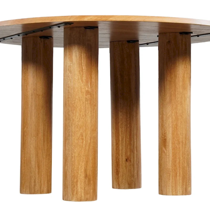 Tavolo da Pranzo, Piano Rotondo da 48 Pollici, Legno di Mango Marrone Naturale, 4 Gambe a Colonna