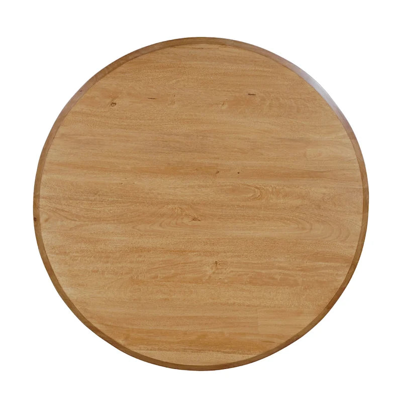 Tavolo da Pranzo, Piano Rotondo da 48 Pollici, Legno di Mango Marrone Naturale, 4 Gambe a Colonna