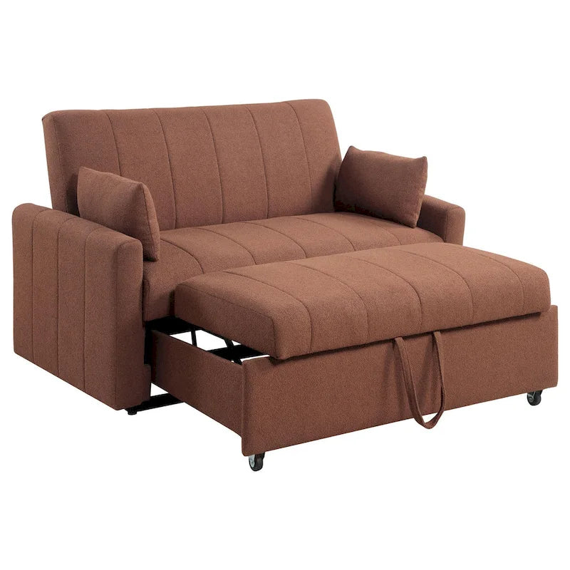 Divano letto a scomparsa Porta con materasso matrimoniale, Bouclé rame marrone, Cuscini, 152 cm
