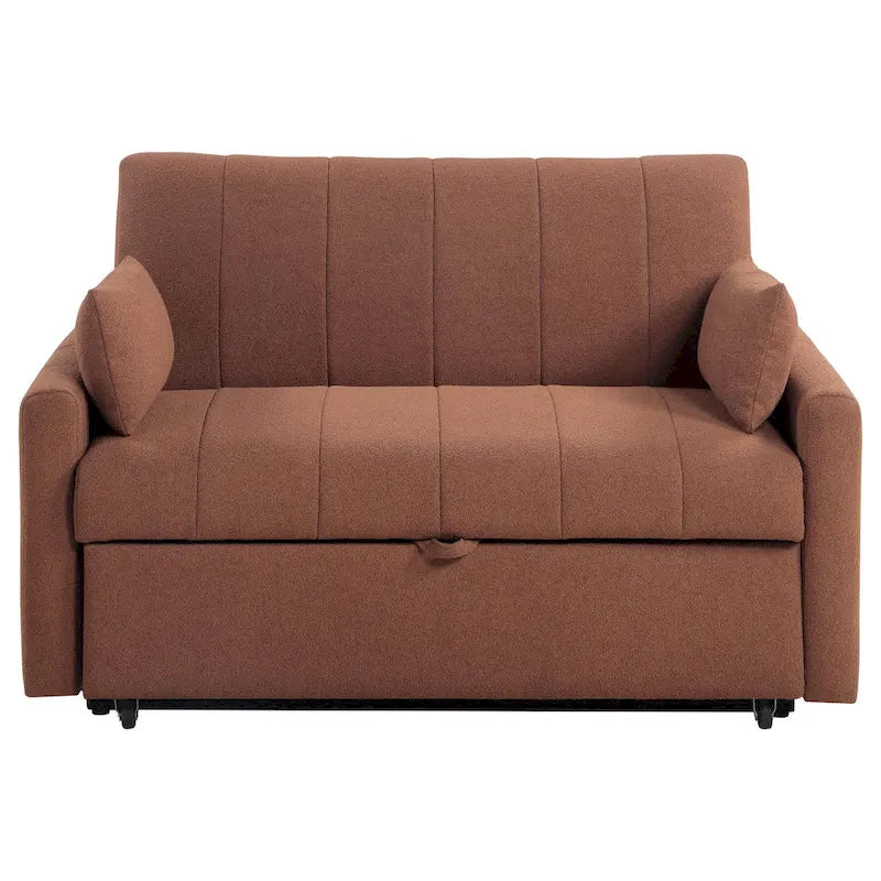 Divano letto a scomparsa Porta con materasso matrimoniale, Bouclé rame marrone, Cuscini, 152 cm