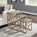 Rena 3 Piece Nesting Accent Table Set, Slatted, Light Brown Mahogany