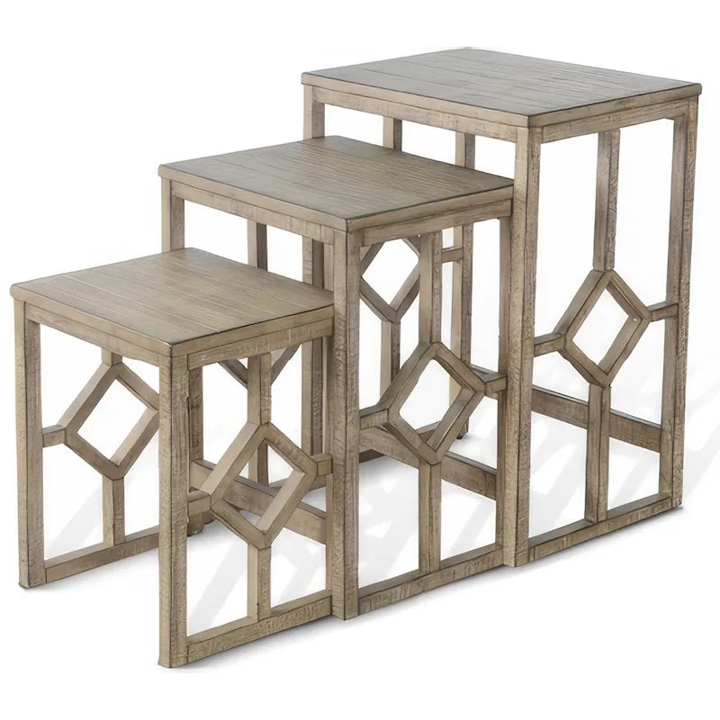Set di 3 Tavolini Accent Impilabili Rena, A Doghe, Mogano Marrone Chiaro