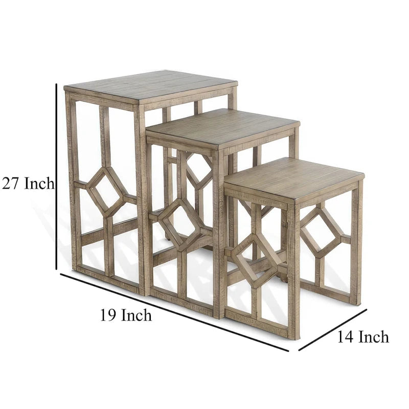 Set di 3 Tavolini Accent Impilabili Rena, A Doghe, Mogano Marrone Chiaro
