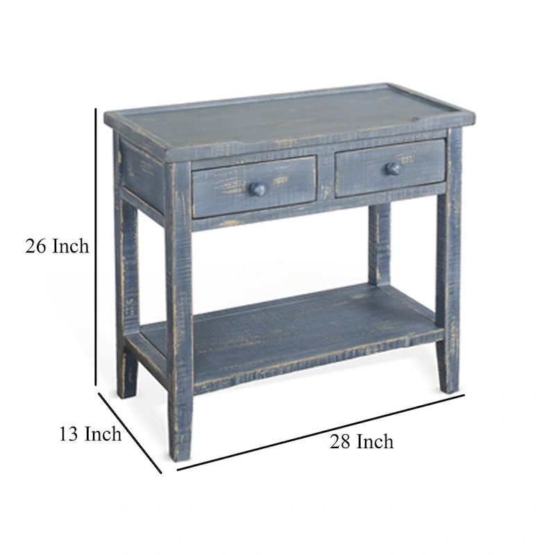 Tavolino d'appoggio Rena, 2 cassetti 1 ripiano, mogano blu rustico 28 pollici