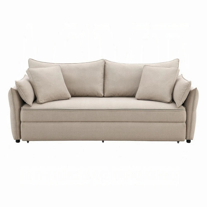 Divano Leif con letto estraibile matrimoniale, 87 pollici, legno, tessuto beige