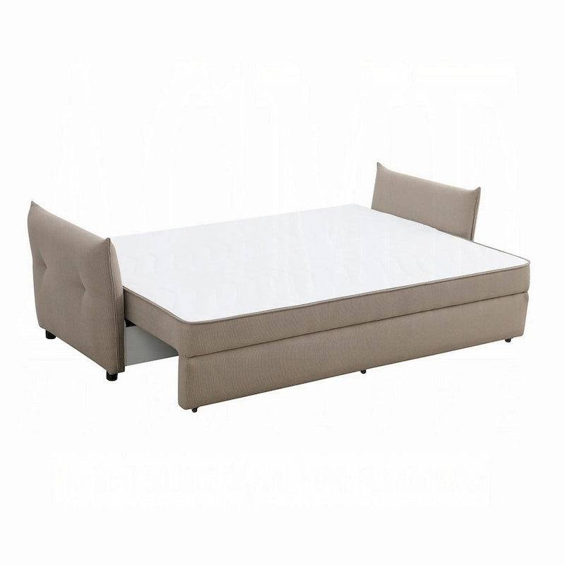 Divano Leif con letto estraibile matrimoniale, 87 pollici, legno, tessuto beige