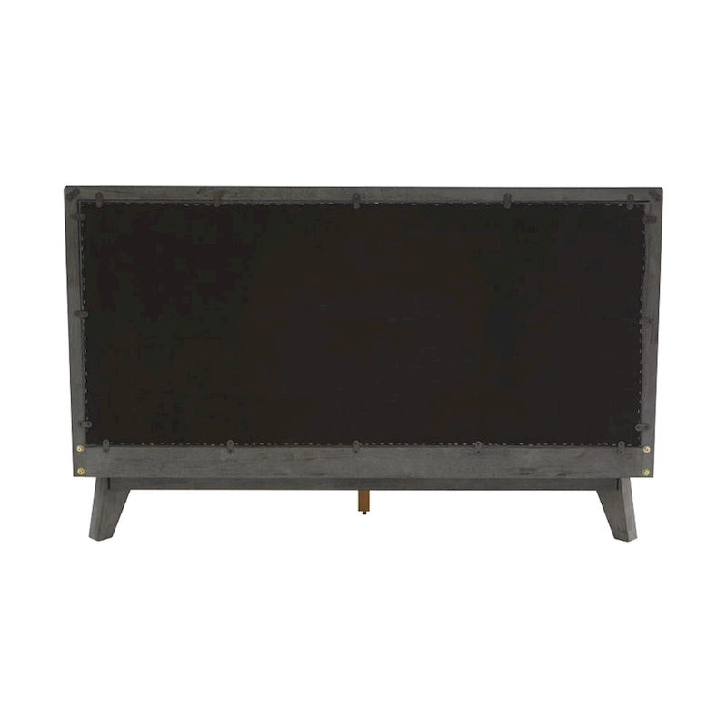 Letto a piattaforma Kiran King Size, testiera imbottita grigia, struttura in legno