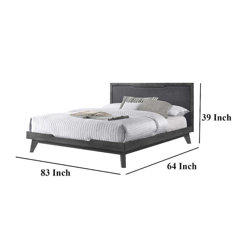 Letto a piattaforma Kiran King Size, testiera imbottita grigia, struttura in legno