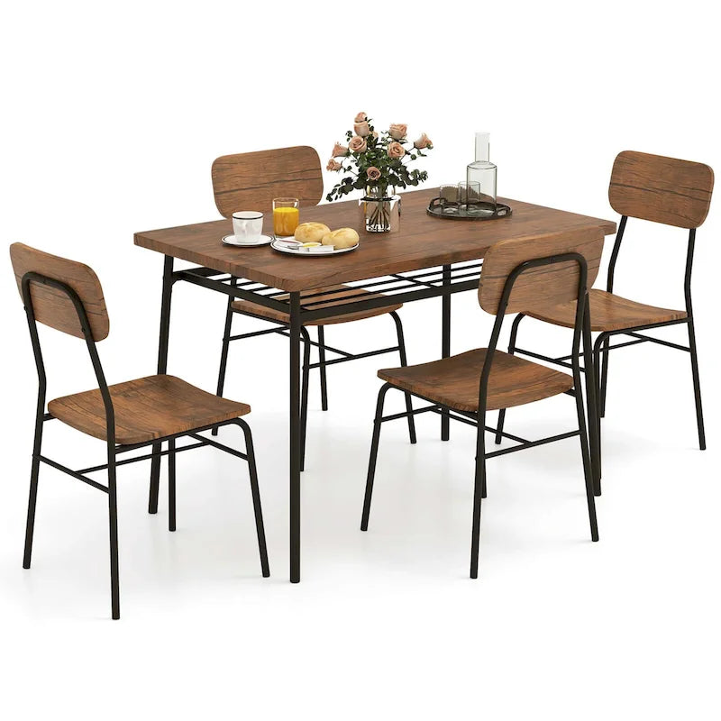 Costway Set da 5 Pezzi Tavolo da Cucina Quadrato e Sedie in Legno con Telaio in Metallo