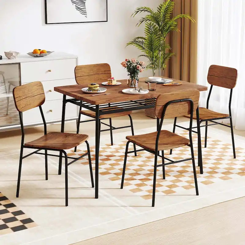Costway Set da 5 Pezzi Tavolo da Cucina Quadrato e Sedie in Legno con Telaio in Metallo