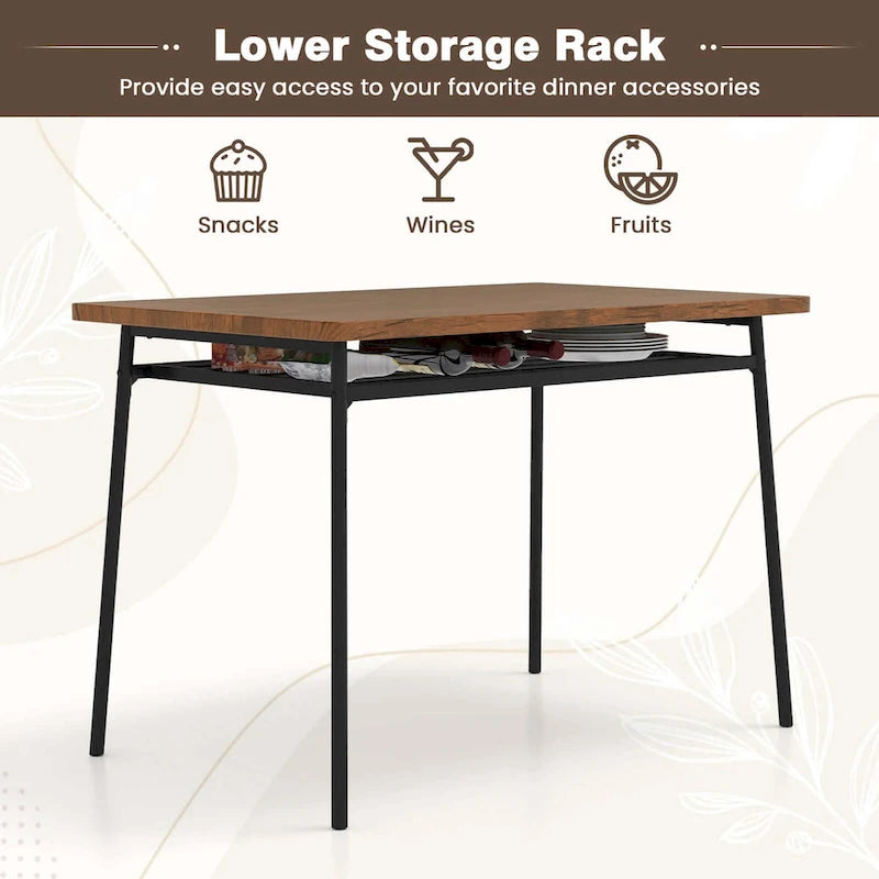 Costway Set da 5 Pezzi Tavolo da Cucina Quadrato e Sedie in Legno con Telaio in Metallo
