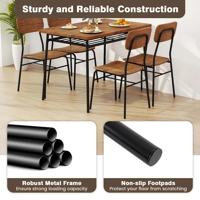 Costway Set da 5 Pezzi Tavolo da Cucina Quadrato e Sedie in Legno con Telaio in Metallo