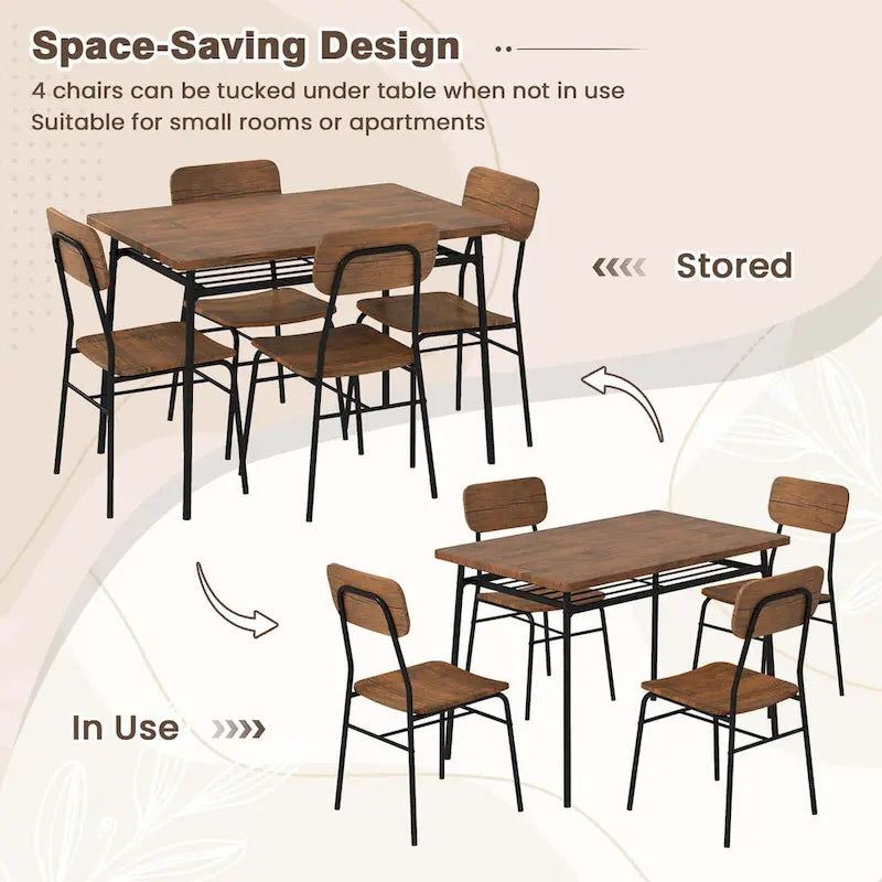 Costway Set da 5 Pezzi Tavolo da Cucina Quadrato e Sedie in Legno con Telaio in Metallo