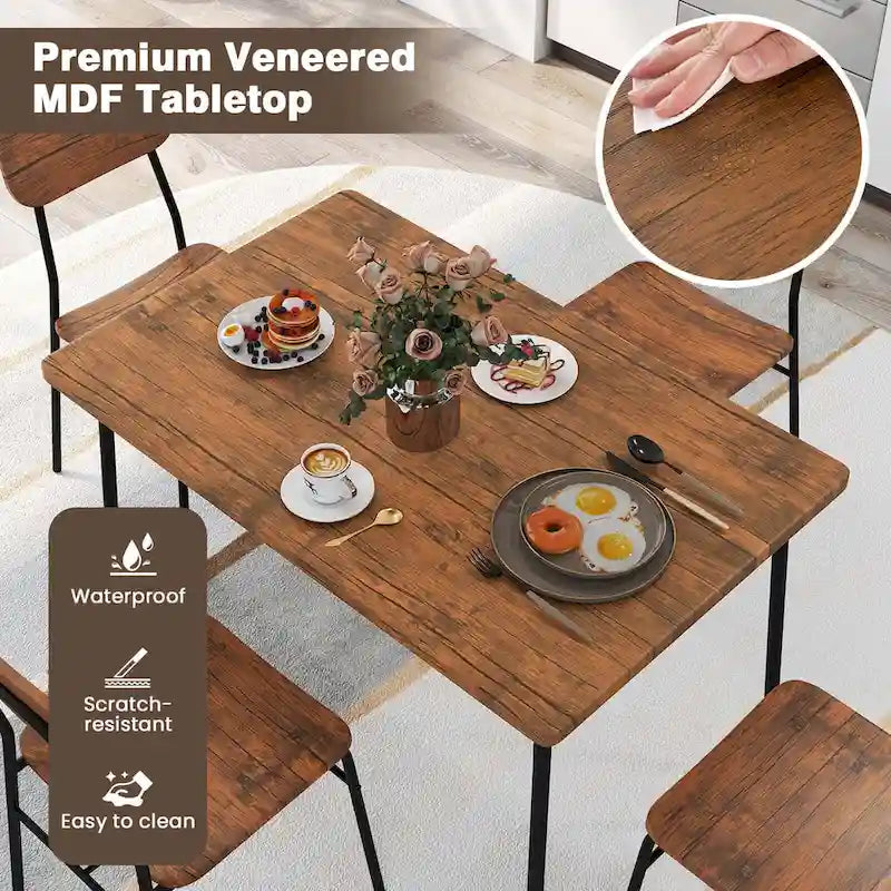 Costway Set da 5 Pezzi Tavolo da Cucina Quadrato e Sedie in Legno con Telaio in Metallo