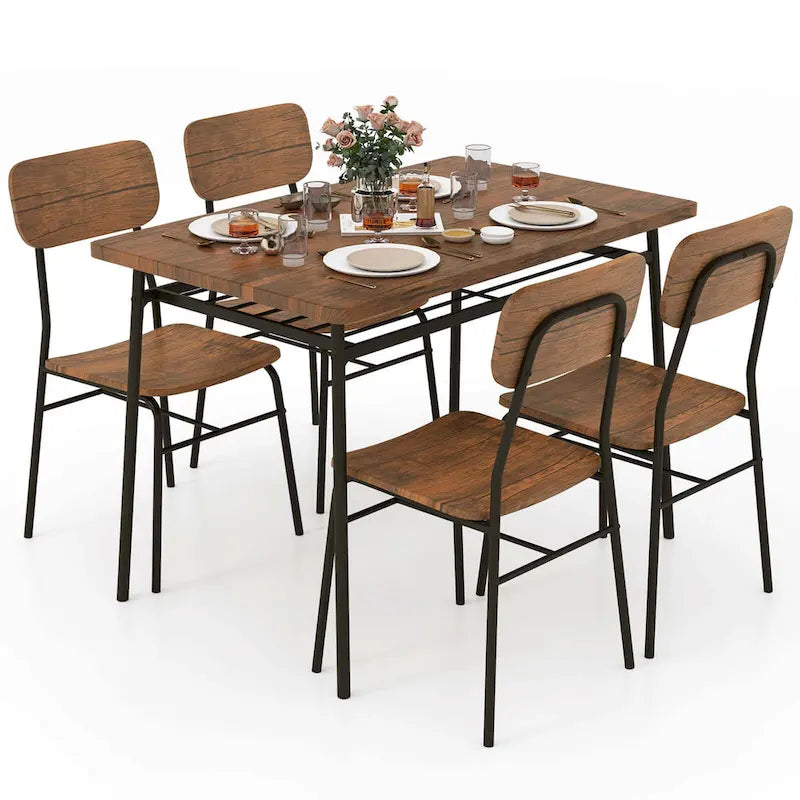 Costway Set da 5 Pezzi Tavolo da Cucina Quadrato e Sedie in Legno con Telaio in Metallo