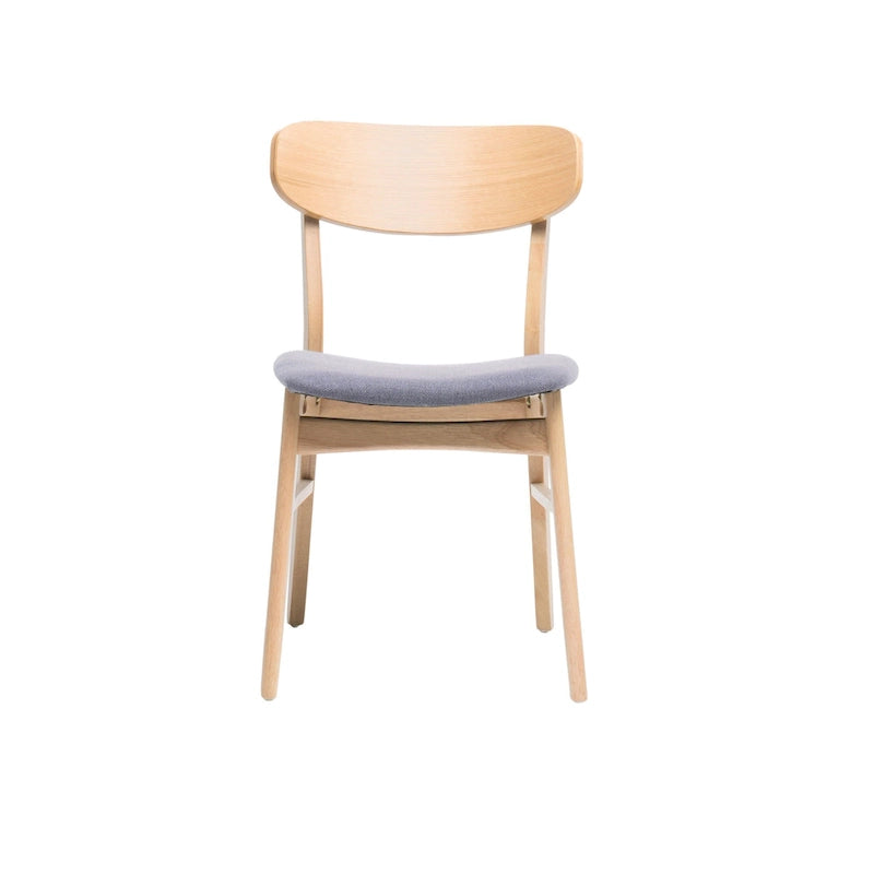 Set di 2 sedie da pranzo, sedile imbottito grigio, gambe divaricate marrone naturale