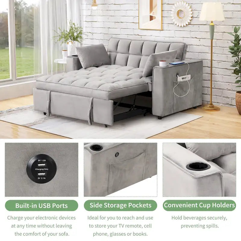 Divano letto multifunzionale Roomfitters 58 4-1 con portabicchieri e porta USB per soggiorno o appartamento