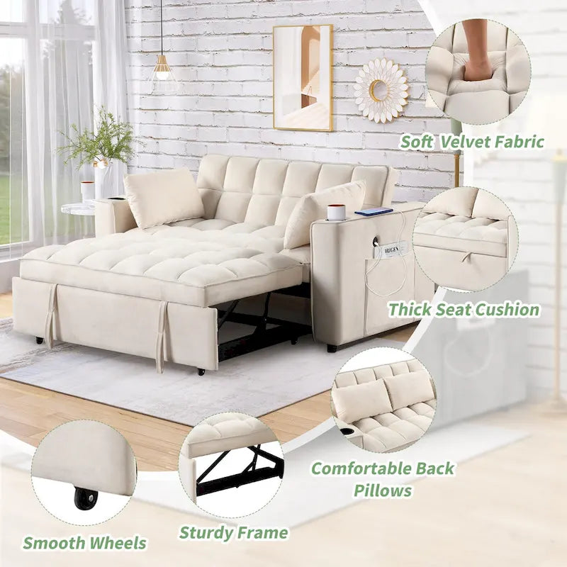 Divano letto multifunzionale Roomfitters 58 4-1 con portabicchieri e porta USB per soggiorno o appartamento