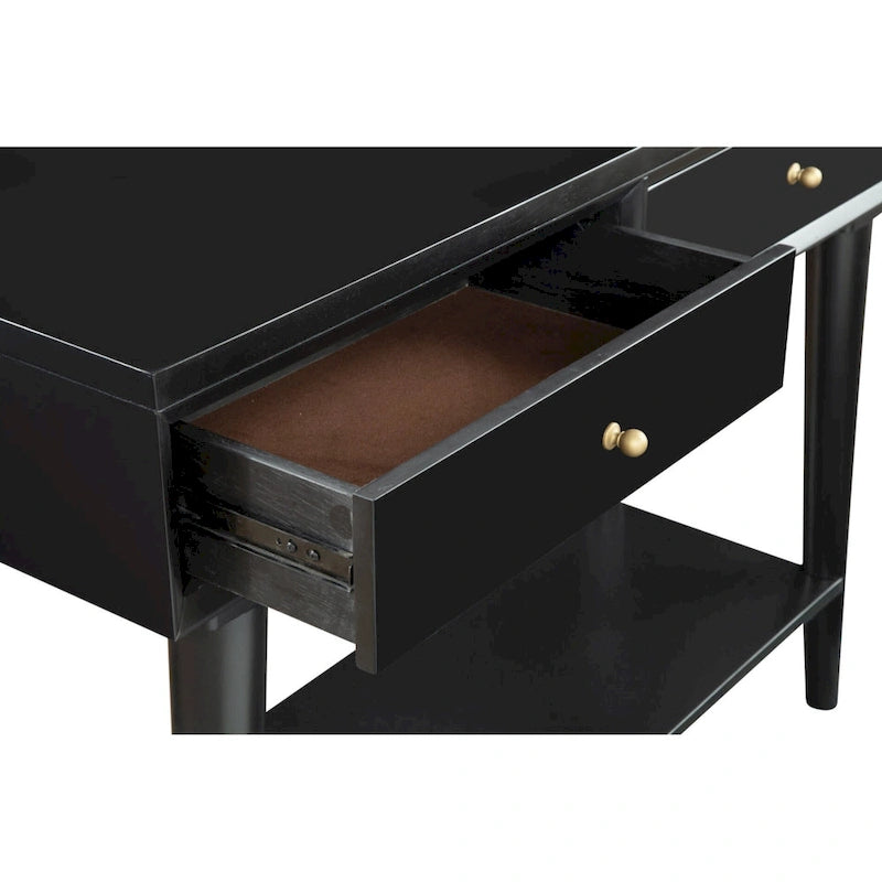 Tavolo Consolle in Legno Massello con Cassetti e Ripiano Inferiore - 42 L x 14 P x 33 H