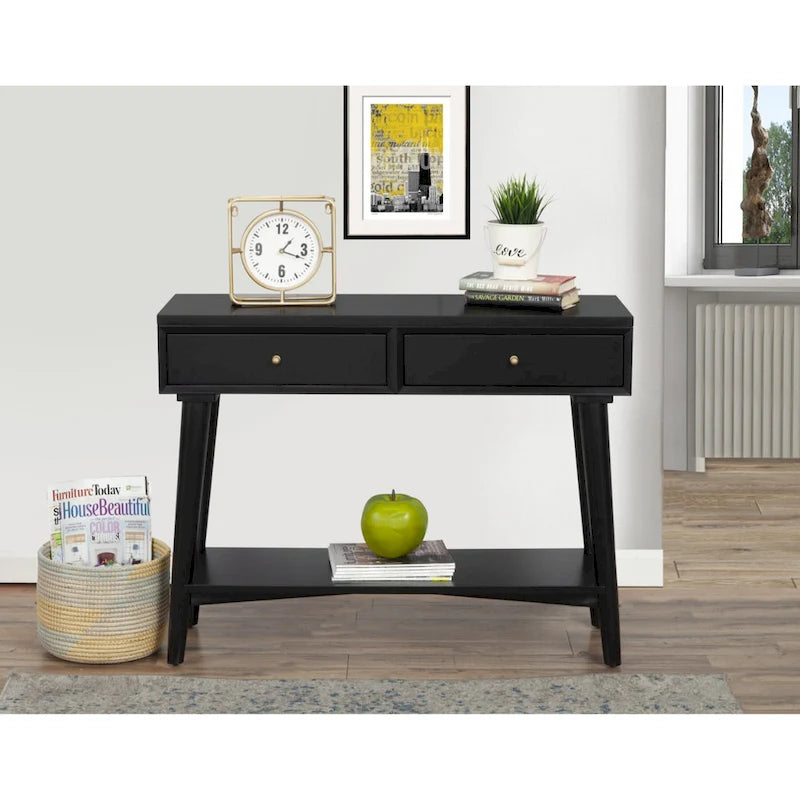 Tavolo Consolle in Legno Massello con Cassetti e Ripiano Inferiore - 42 L x 14 P x 33 H