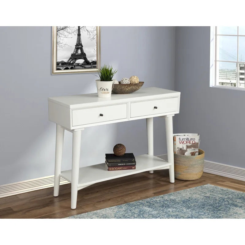Tavolo Consolle in Legno Massello con Cassetti e Ripiano Inferiore - 42 L x 14 P x 33 H
