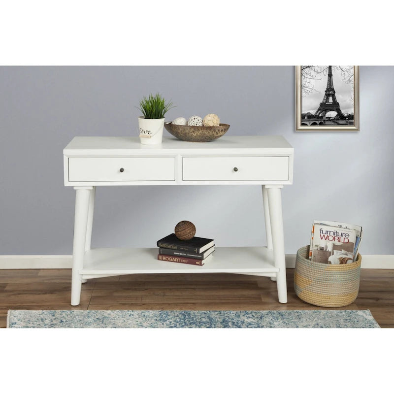 Tavolo Consolle in Legno Massello con Cassetti e Ripiano Inferiore - 42 L x 14 P x 33 H