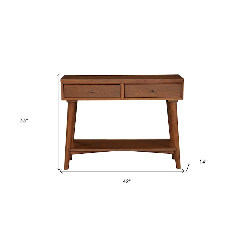 Tavolo Consolle in Legno Massello con Cassetti e Ripiano Inferiore - 42 L x 14 P x 33 H