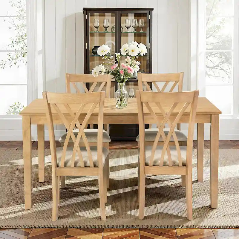 Set da pranzo rettangolare in legno da 5 pezzi, set da cucina con tavolo da pranzo e 4 sedie con schienale a croce per 4-6 persone