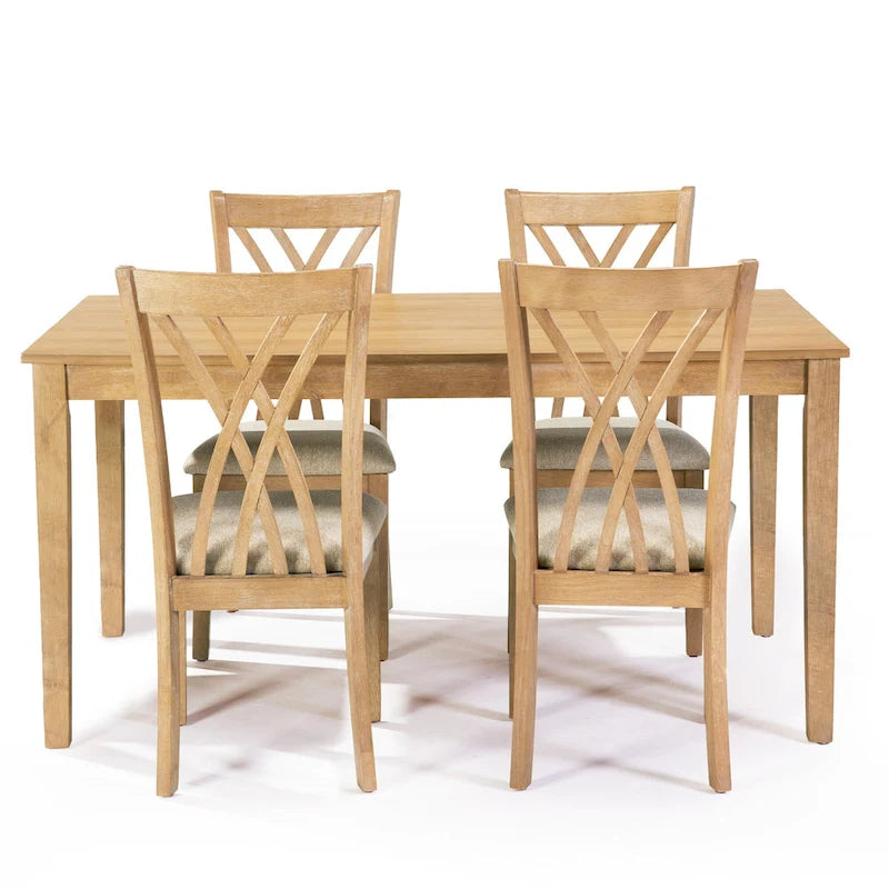 Set da pranzo rettangolare in legno da 5 pezzi, set da cucina con tavolo da pranzo e 4 sedie con schienale a croce per 4-6 persone