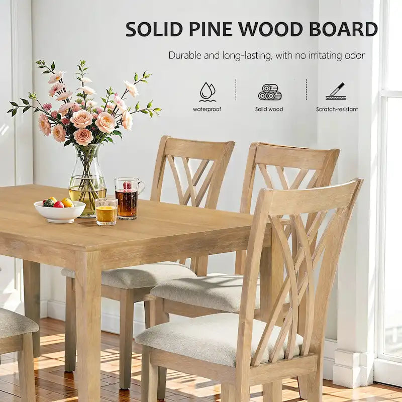 Set da pranzo rettangolare in legno da 5 pezzi, set da cucina con tavolo da pranzo e 4 sedie con schienale a croce per 4-6 persone