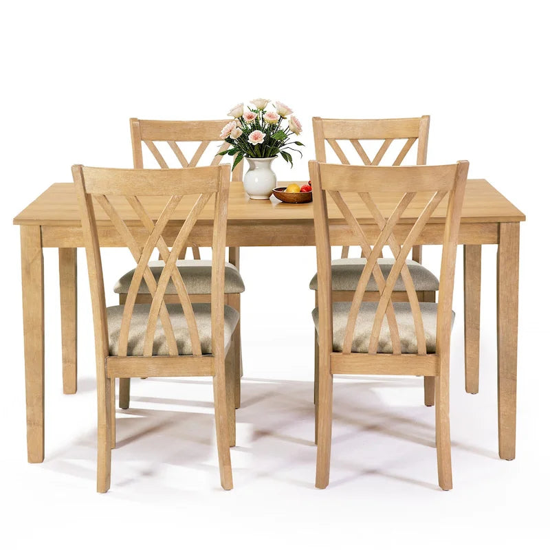 Set da pranzo rettangolare in legno da 5 pezzi, set da cucina con tavolo da pranzo e 4 sedie con schienale a croce per 4-6 persone