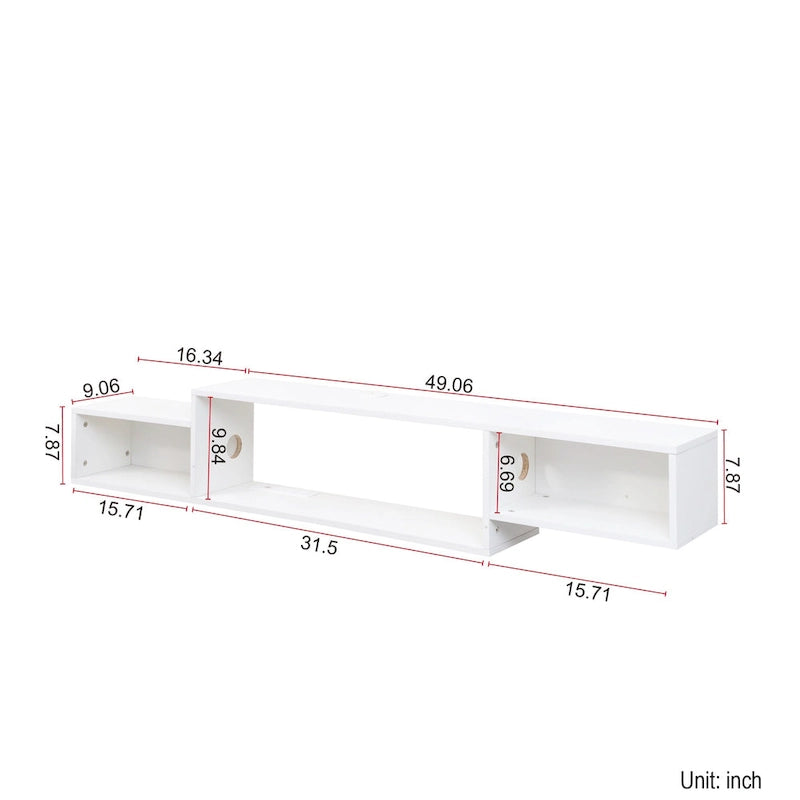 Mobile TV sospeso moderno con 3 ripiani e 20 LED colorati per home theater e ufficio a parete