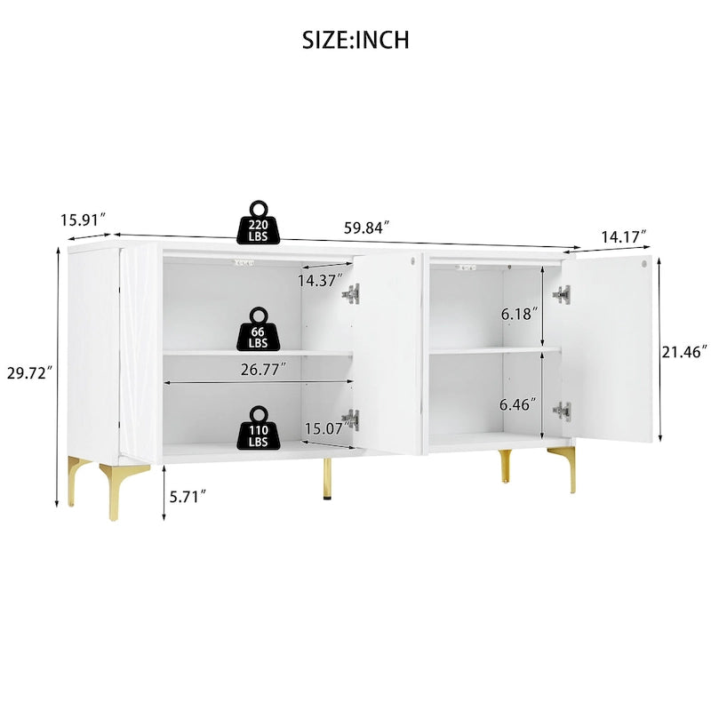 Credenza a quattro ante con ripiani regolabili