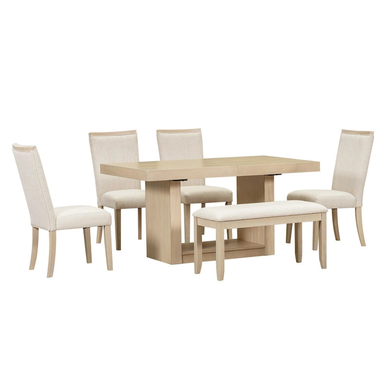 Set da pranzo contemporaneo da 6 pezzi con tavolo a piedistallo e 4 sedie