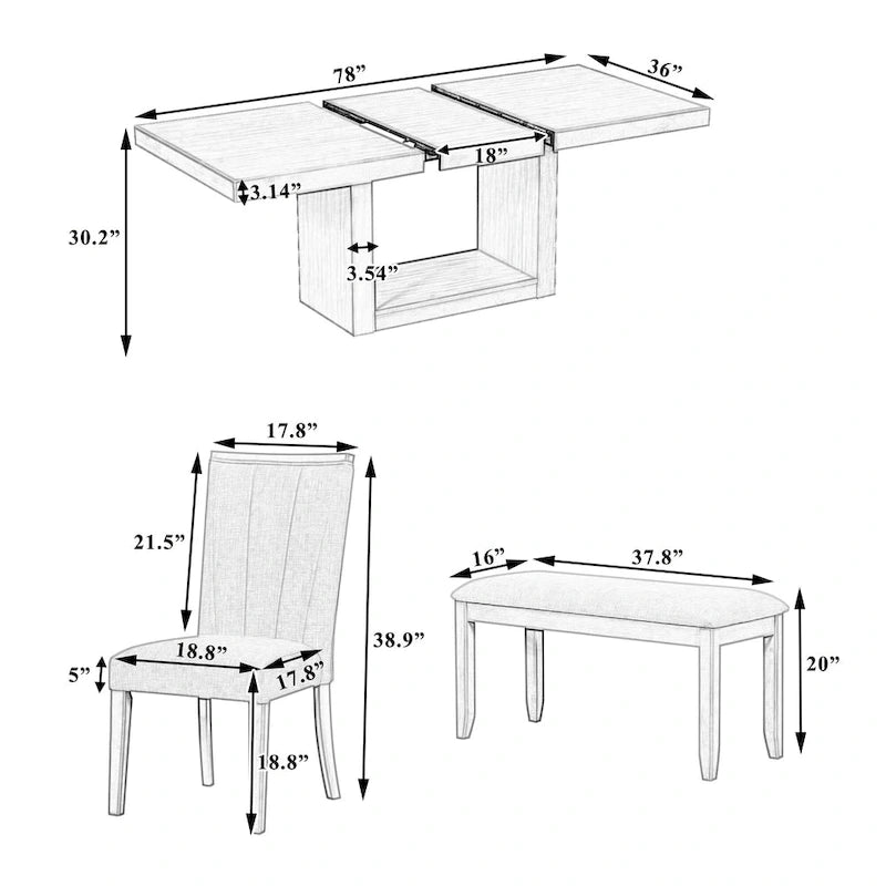 Set da pranzo contemporaneo da 6 pezzi con tavolo a piedistallo e 4 sedie