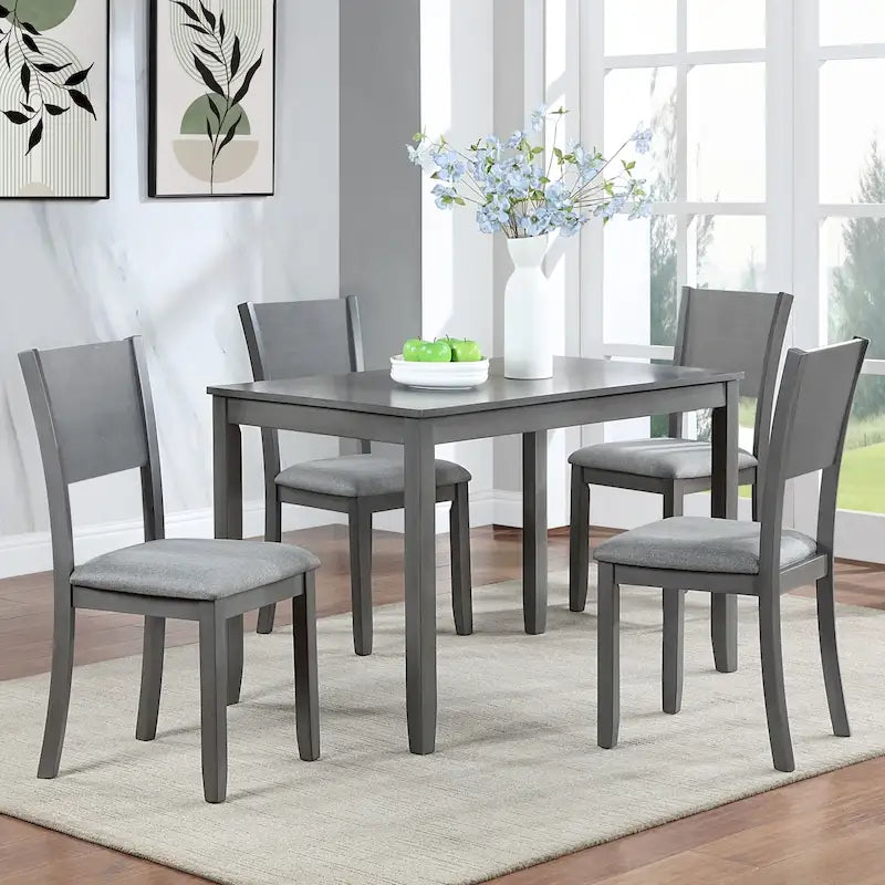 Moderno set da pranzo da 5 pezzi con tavolo rettangolare altezza bancone e 4 sedie imbottite