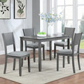 Moderno set da pranzo da 5 pezzi con tavolo rettangolare altezza bancone e 4 sedie imbottite
