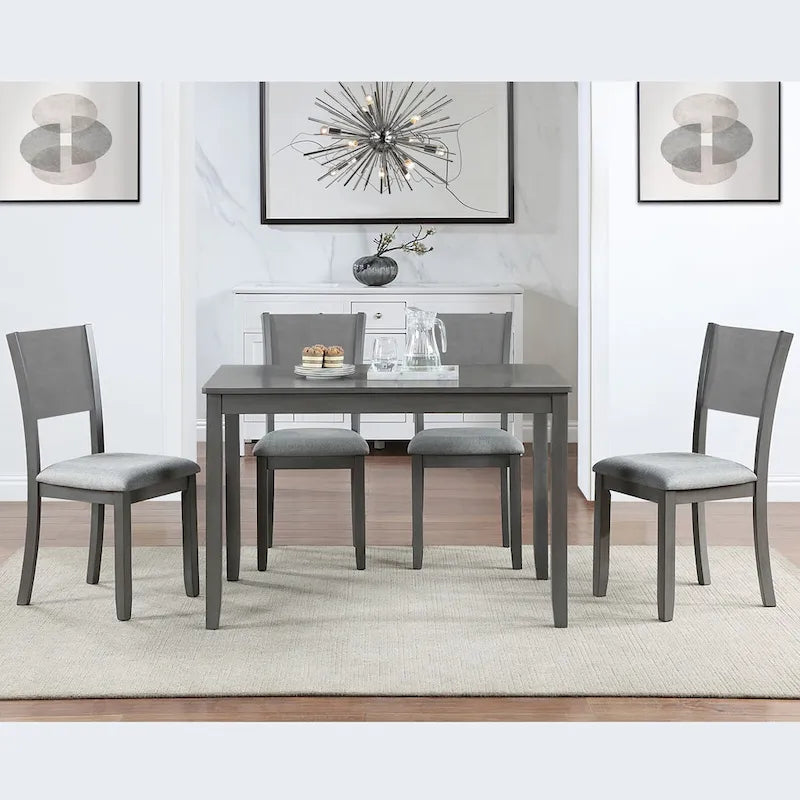 Moderno set da pranzo da 5 pezzi con tavolo rettangolare altezza bancone e 4 sedie imbottite