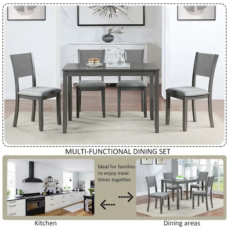 Moderno set da pranzo da 5 pezzi con tavolo rettangolare altezza bancone e 4 sedie imbottite