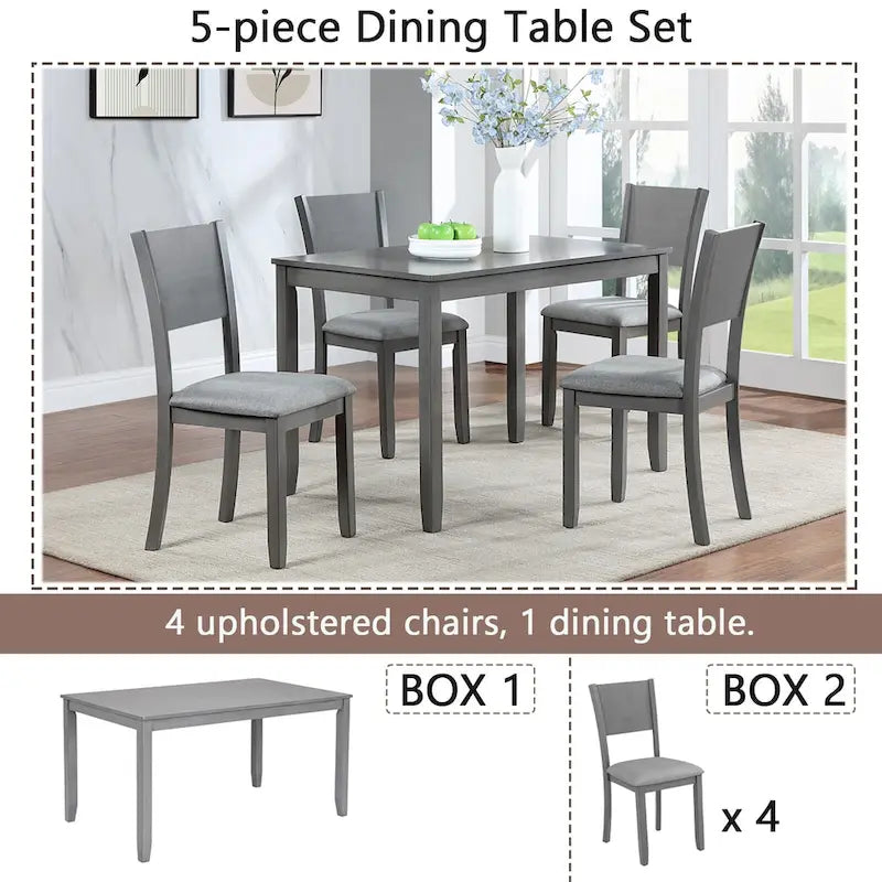 Moderno set da pranzo da 5 pezzi con tavolo rettangolare altezza bancone e 4 sedie imbottite