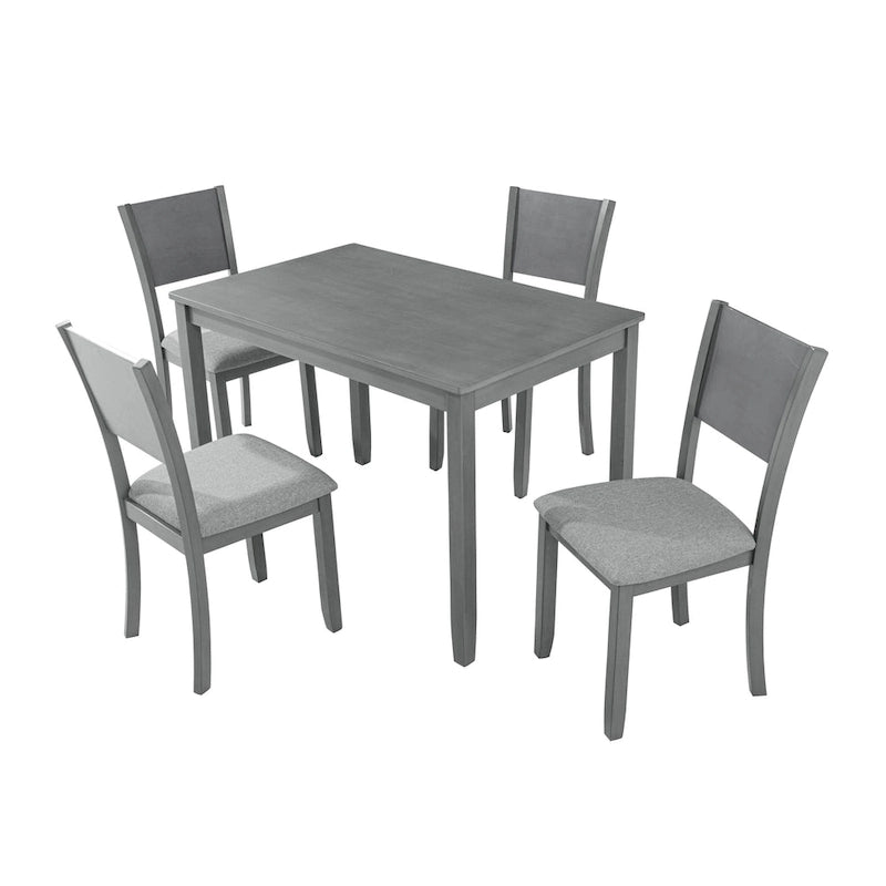 Moderno set da pranzo da 5 pezzi con tavolo rettangolare altezza bancone e 4 sedie imbottite