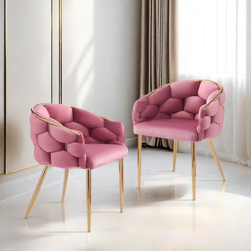 Moderne poltrone in velluto da 75 cm con gambe e struttura in metallo color oro per soggiorno (set da 2)