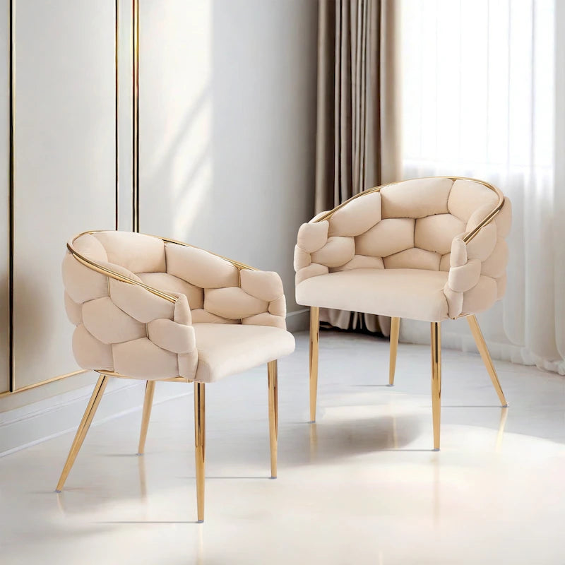 Moderne poltrone in velluto da 75 cm con gambe e struttura in metallo color oro per soggiorno (set da 2)