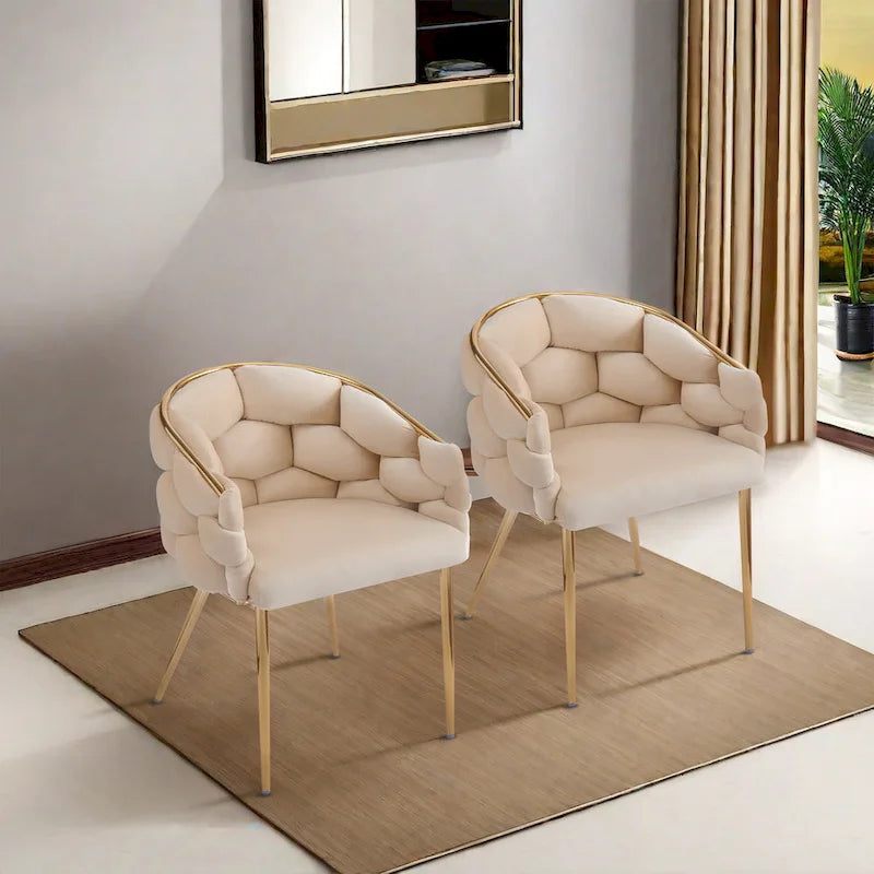 Moderne poltrone in velluto da 75 cm con gambe e struttura in metallo color oro per soggiorno (set da 2)