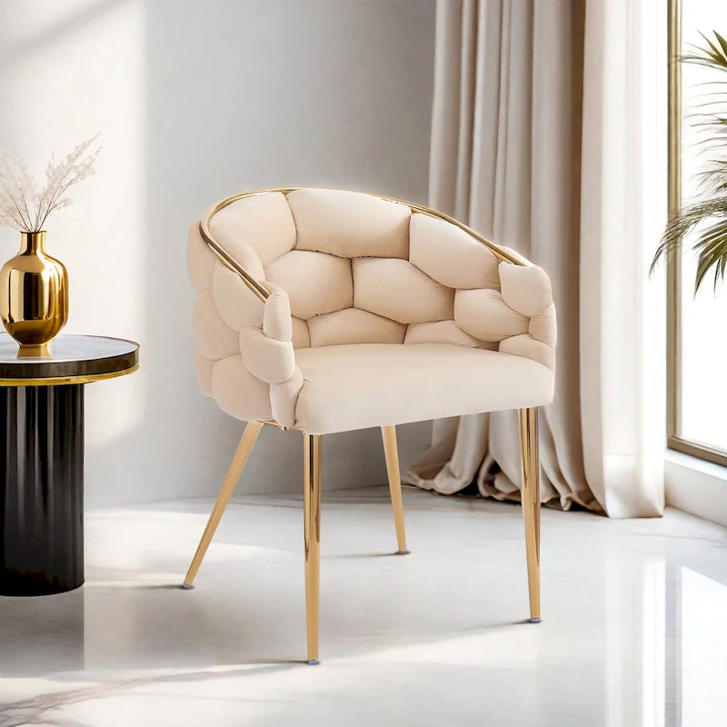 Moderne poltrone in velluto da 75 cm con gambe e struttura in metallo color oro per soggiorno (set da 2)