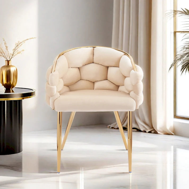 Moderne poltrone in velluto da 75 cm con gambe e struttura in metallo color oro per soggiorno (set da 2)