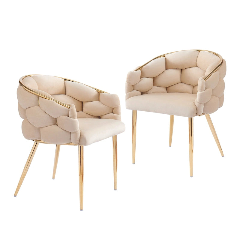 Moderne poltrone in velluto da 75 cm con gambe e struttura in metallo color oro per soggiorno (set da 2)