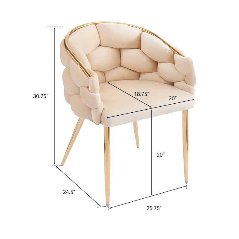 Moderne poltrone in velluto da 75 cm con gambe e struttura in metallo color oro per soggiorno (set da 2)